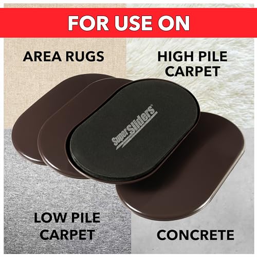 5-3/4" x 9-1/2" XL Oval Reusable Furniture Sliders for Carpet, Anti-Slip Protective Furniture Moving Pads for Beds, Sofas, Dressers, Set of 4, Brown