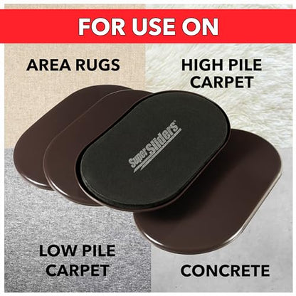 5-3/4" x 9-1/2" XL Oval Reusable Furniture Sliders for Carpet, Anti-Slip Protective Furniture Moving Pads for Beds, Sofas, Dressers, Set of 4, Brown