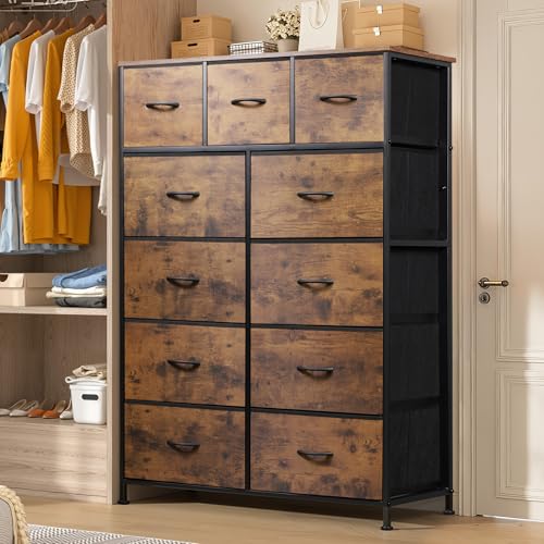 Entertainment Center with 11 Fabric Drawers, Rustic Brown, view 3
