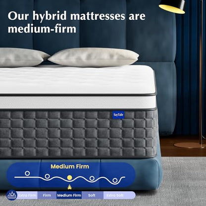 Queen Mattress, 12" Medium Firm Hybrid Mattresses, Mattress Queen Size in a Box with Individual Pocket Springs for Motion Isolation &Pressure Relief,CertiPUR-US &OEKO-TEX Certified,365 Nights Trial