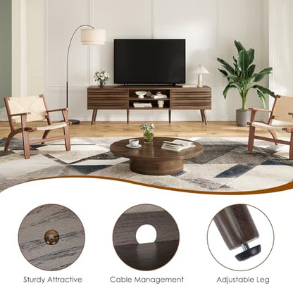 Mid Century Modern TV Stands for up to 70" TV with Storage, Fluted Wood TV Stand for Living Room, Boho Media Console, Entertainment Center with Cable Management