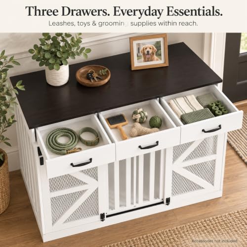 Furniture Dog Crate for Medium or 2 Small Dogs, Wooden Kennel, view 6
