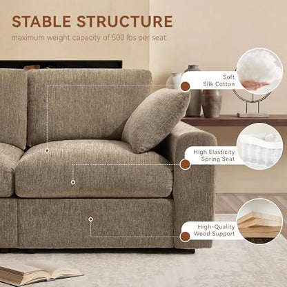 Cloud Sectional Couches for Living Room, 110" Large Modular Sectional Sofa with Wide Deep Seat, L Shaped Couch with Throw Pillow and Storage Ottoman, Brown