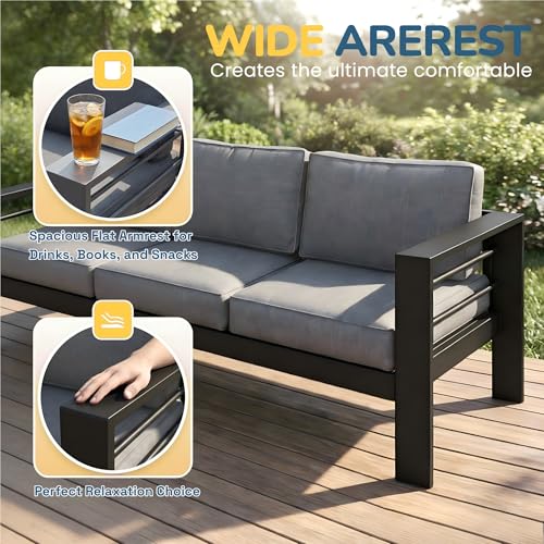 Aluminum Patio Furniture Set, All Weather Patio Sofa with 10" Back Cushion, view 7