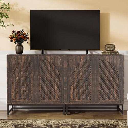 Fluted Sideboard Buffet Cabinet with Storage,Walnut, view 4