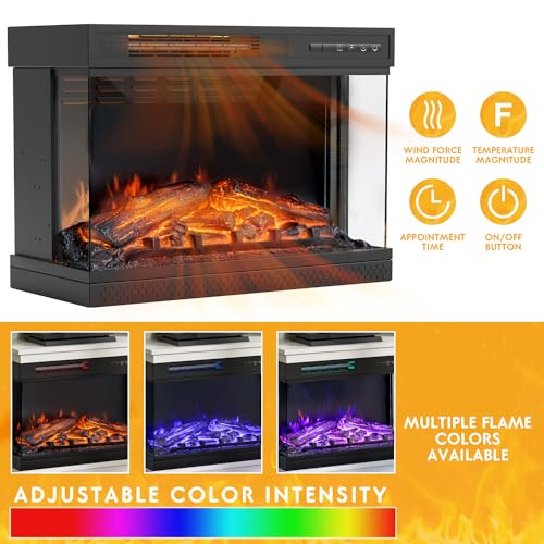 Fireplace TV Stand up to 65", 3-Sided Glass, Distressed White, view 6