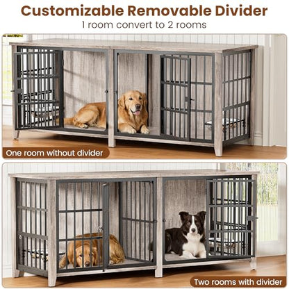 78" Dog Crate Furniture for 1 or 2 Dogs, Double Dog Crates, Grey, view 5