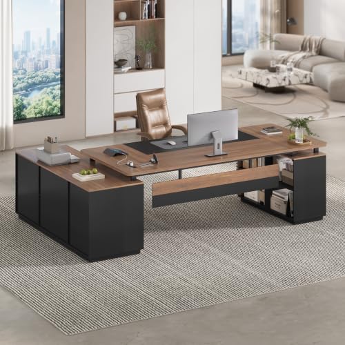 78.7" Executive Desk, Home Office Desk with File Drawers & Storage Shelves, view 4