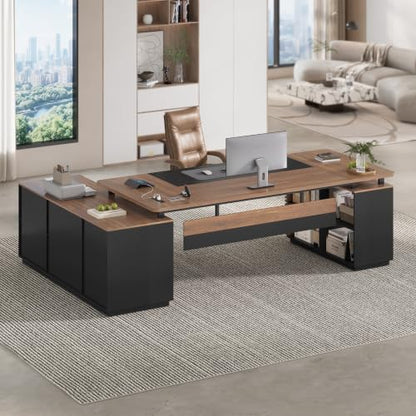 78.7" Executive Desk, Home Office Desk with File Drawers & Storage Shelves, view 4