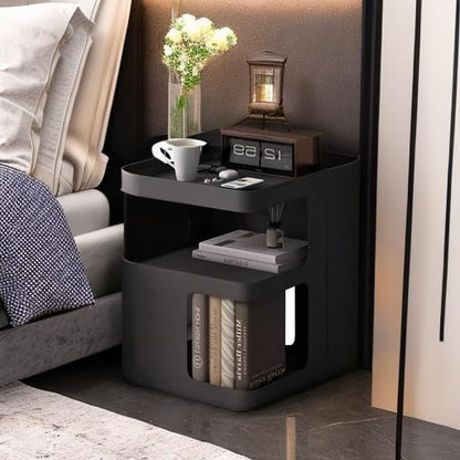 Black Side Table,Modern end Table for Sofa & Couch,3-Tier Metal nightstand,Small Bedside Table with Storage for Bedroom,Living Room,Small Space.No Assembly Required