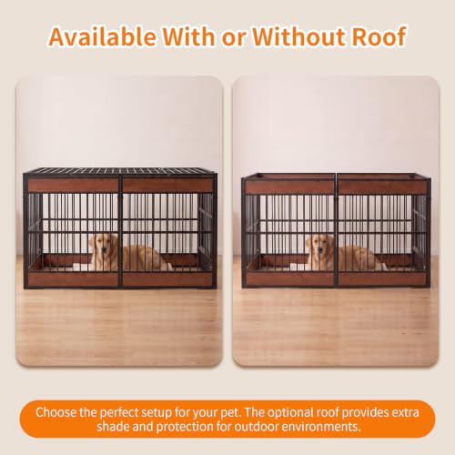 Furniture Style Dog Crate, 55" Large Wooden Metal Dog Kennel, view 4