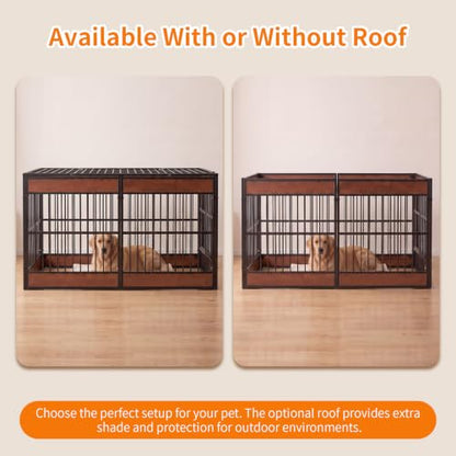 Furniture Style Dog Crate, 55" Large Wooden Metal Dog Kennel, view 4