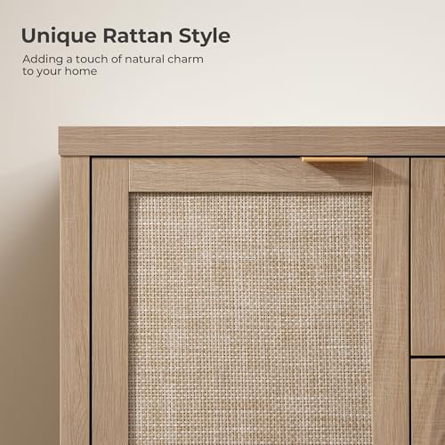 52 Inch Sideboard Buffet Cabinet with Storage, Rattan Credenza, view 5