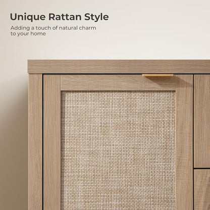 52 Inch Sideboard Buffet Cabinet with Storage, Rattan Credenza, view 5