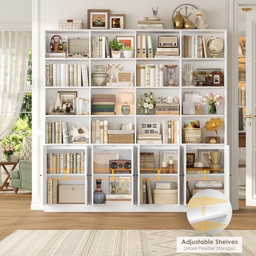 72.8" Large Bookshelf, Farmhouse Bookshelf with 8 Doors, White, view 6