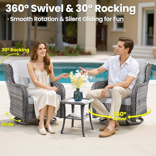 5-Piece Patio Furniture Set with Swivel Chairs Side Table, Outdoor Wicker Sofa with 42" Fire Pit Table, High Back Couch Modern Conversation Sets, Grey/Grey