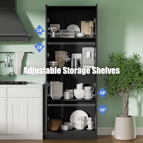 Black Tall Kitchen Pantry Cabinet with Adjustable Shelves, view 4