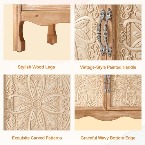Sideboard Buffet Cabinet with Storage, Natural Solid Wood, view 6