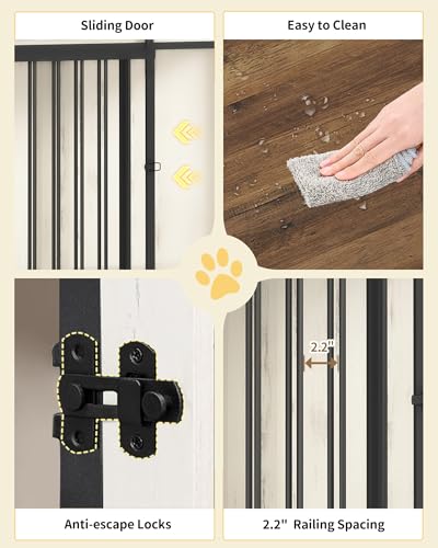46.9" Dog Crate Furniture with Barn Door, Heavy Duty Dog Kennel Indoor with 2 Doors, Wooden Pet Cage End Table for Large Medium Dogs, Anti-Chew Anti-Escape, White Brown DFC93314B