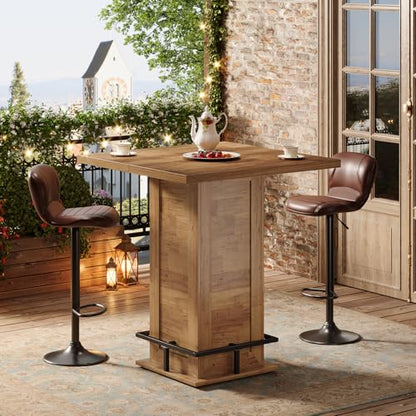 Tribesigns 39.4" H Square Bar Table, Industrial High Top Bistro Pub Cocktail Table with Metal Footrest for Kitchen Nook, Home Bar, Small Bars, Rustic Brown (Table Only)