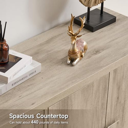 63" Sideboard Buffet Cabinet, Wooden Kitchen Coffee Bar, Light Grey, view 7