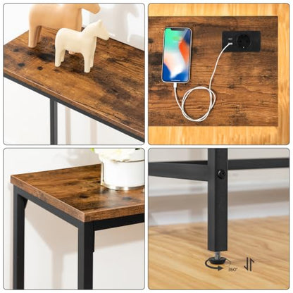47.2" Console Table with Power Outlets and USB Ports, Sofa Narrow Entryway Table with Charging Station, Behind Couch Table, Hallway, Foyer, Living Room, Bedroom, Rustic Brown BF301XG01G1