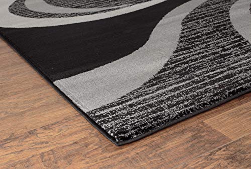 Modern Area Rug Swirls Carpet Bedroom Living Room Contemporary Dining Accent Sevilla Collection 4817A (4x6, Black)