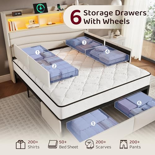 King Size Bed Frame with 6 Storage Drawers, view 7