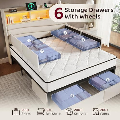 King Size Bed Frame with 6 Storage Drawers, view 7