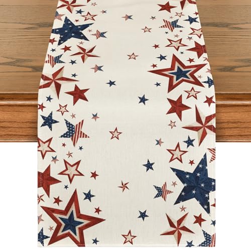 Old Style Stars American Flag 4th of July Table Runner, Memorial Day Kitchen Dining Table Decoration for Home Party Decor 13x72 Inch