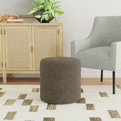 18" Round Ottoman - Dark Brown Boucle