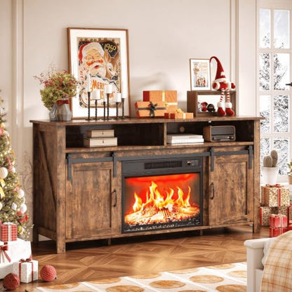58" Fireplace TV Stand for up to 65" TVs, 1 Package, Farmhouse Brown, view 7