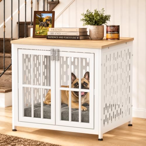 Heavy Duty Dog Crate Furniture, 26 inch Dog Crate for Small Dogs Oak White, view 2