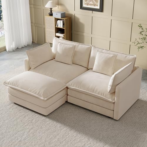 Modular Sectional Sofa, 76.7 Inch L-Shaped Cloud Sofa with Deep Seat Comfortable Chenille Sofa with Cushion Double Sectional Sofa for Living Room Apartment,Light Coffee