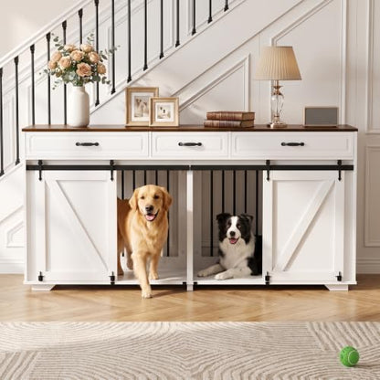 Double Dog Crate Furniture, 71" TV Stand Kennel for 2 Dogs, view 2
