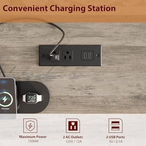 Farmhouse Home Office Desk with Power Outlets & USB Ports, view 5