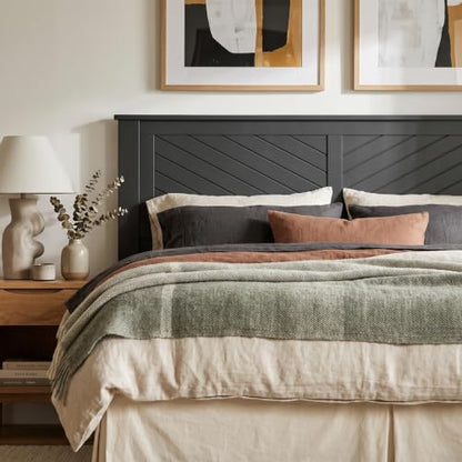 Serene Wood Panel Headboard with Chevron Scoring, Queen, Black, view 5