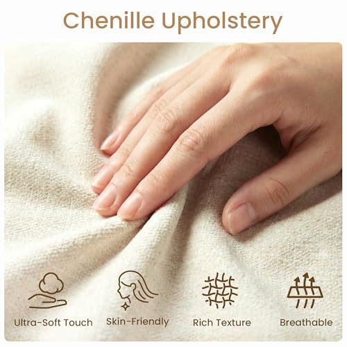 Queen Chenille Upholstered Platform Bed Frame, Beige, view 6