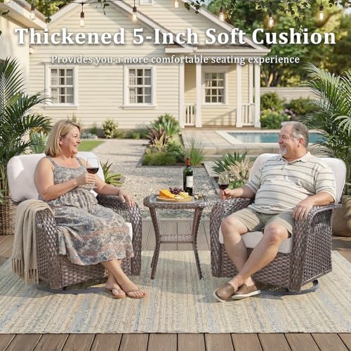 2-Piece Wicker Patio Swivel Rocking Chair Set, Beige, view 6