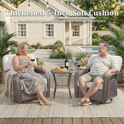 2-Piece Wicker Patio Swivel Rocking Chair Set, Beige, view 6