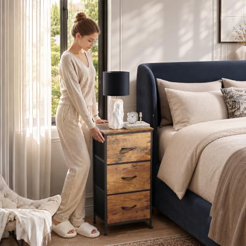 Small Dresser Nightstand for Bedroom, 3 Drawers, Rustic Brown, view 3