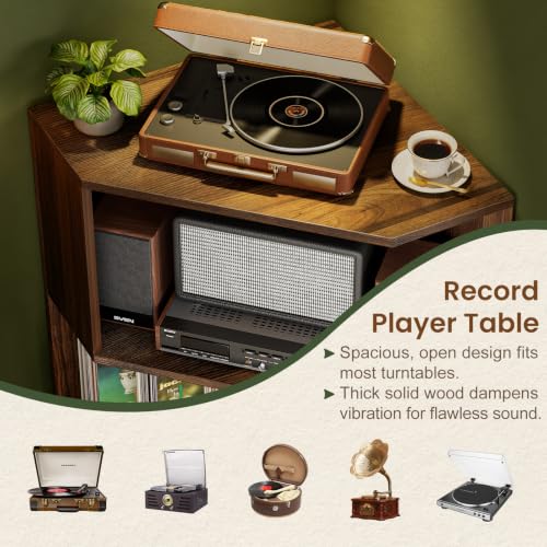 Corner Record Player Stand, Record Player Cabinet, Walnut, view 4