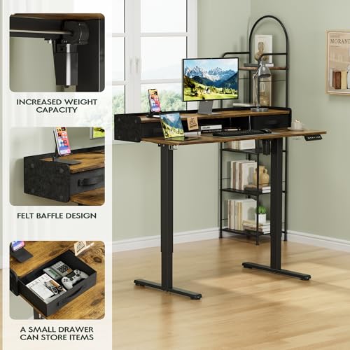 Electric Standing Desk with 2 Drawers, Adjustable Height Computer Desk with Monitor Shelf Sit Stand Table with Splice Board Quick Install for Home Office (Rustic Brown, 48 Inch)