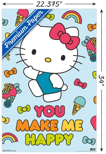 Hello Kitty - Happy Wall Poster, 22.375" x 34", Premium Poster & Mount Bundle