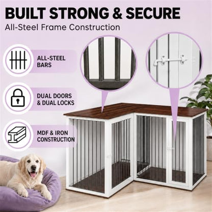 79.1 in L-Shaped Double Dog Crate Furniture for 2 Dogs, White, view 5