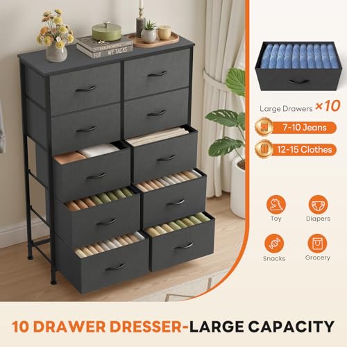 10 Drawer Tall Dresser for Bedroom & Living Room, Grey, view 6