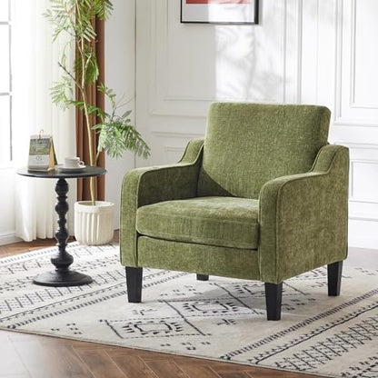Accent Chair for Living Room Chairs Olive Green Reading Chair for Bedroom Scooped Arm Chair Mid Century Modern Accent Chairs Upholstered Comfy Chair for Apartment, Waiting Room