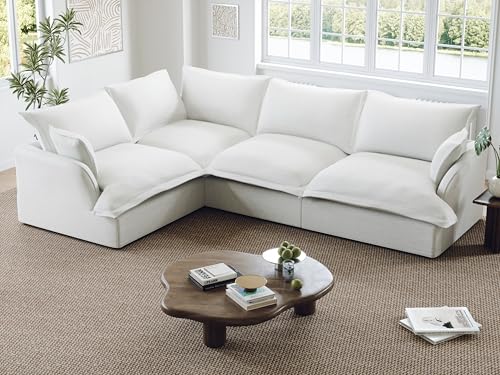 111” Oversized Modular Sectional Sofa, Comfy Down Fill Cloud Couch, L Shaped 4 Seater Couches with Washable Cover, Convertible Sectional Couches for Living Room, Cream White