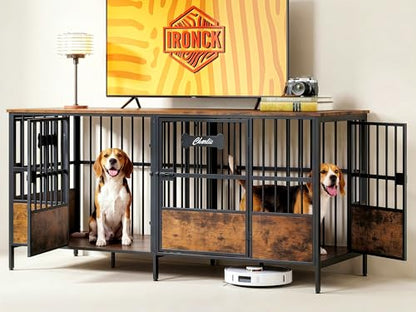 67" Double Dog Crate Furniture with Divider, Brown, view 2
