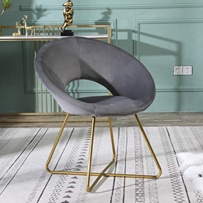 Slatina Silky Velvet Upholstered Accent Chair with Gold Tone Finished Base, Gray